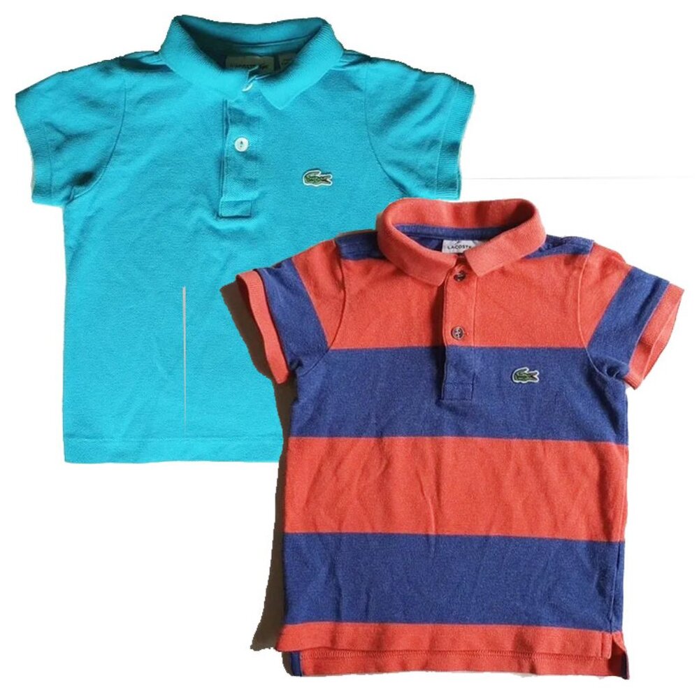 Lacoste Polo Shirts 2 2Y 2T Blue Orange Stripe Aqua